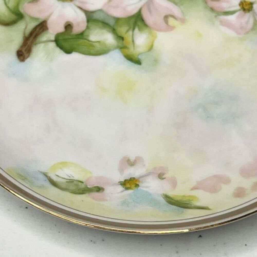 Vintage Royalton China Translucent Porcelain Plate Pink Dogwood Floral Pastels - Picture 4 of 6